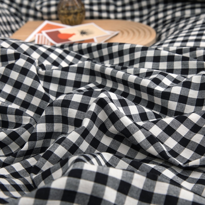 91家纺网 家纺一手货源 找家纺 柠萌家居 2022新款无印良品全棉色织水洗棉四件套 黑白小格