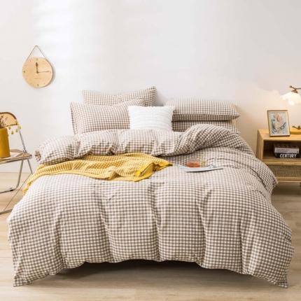 柠萌家居 2022年新款无印良品全棉色织水洗棉四件套 米小格