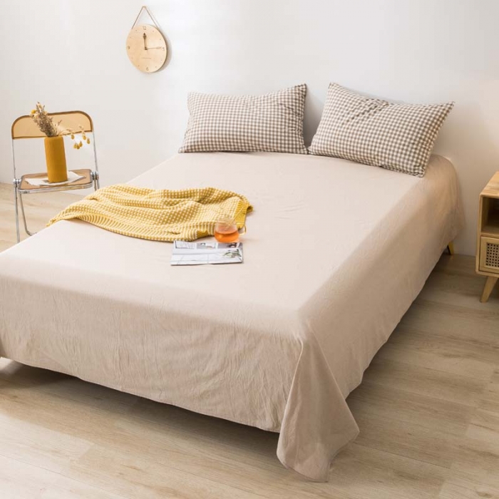 91家纺网 家纺一手货源 找家纺 柠萌家居 2022年新款无印良品全棉色织水洗棉四件套 米小格