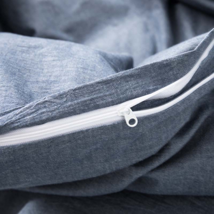 91家纺网 家纺一手货源 找家纺 柠萌家居 2022新款无印良品全棉色织水洗棉四件套 牛仔蓝