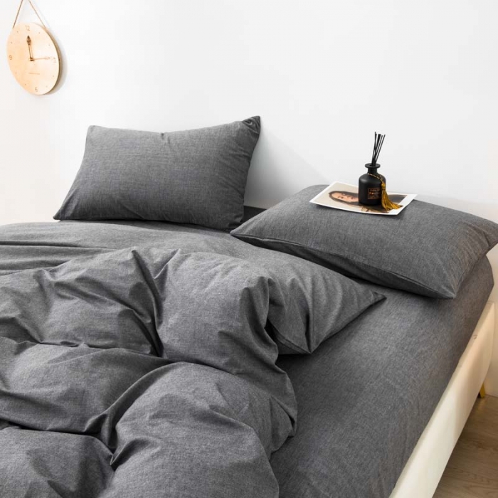 91家纺网 家纺一手货源 找家纺 柠萌家居 2022年新款无印良品全棉色织水洗棉四件套 深灰