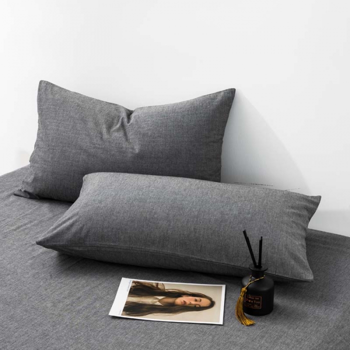 91家纺网 家纺一手货源 找家纺 柠萌家居 2022年新款无印良品全棉色织水洗棉四件套 深灰