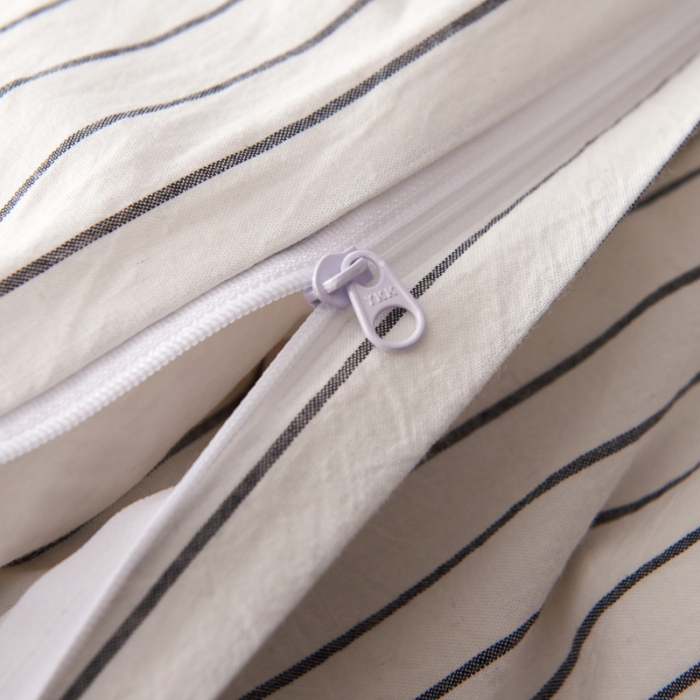91家纺网 家纺一手货源 找家纺 柠萌家居 新款无印良品全棉色织水洗棉四件套 细条纹-白色