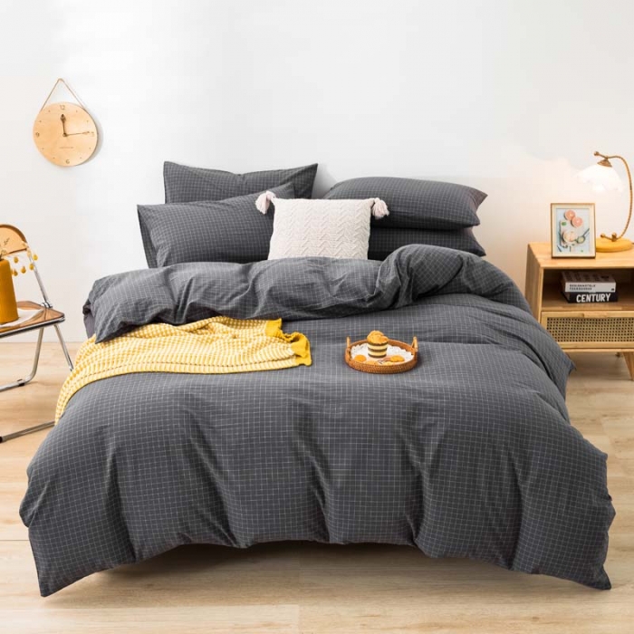 91家纺网 家纺一手货源 找家纺 柠萌家居 2022年新款无印良品全棉色织水洗棉四件套 小灰格