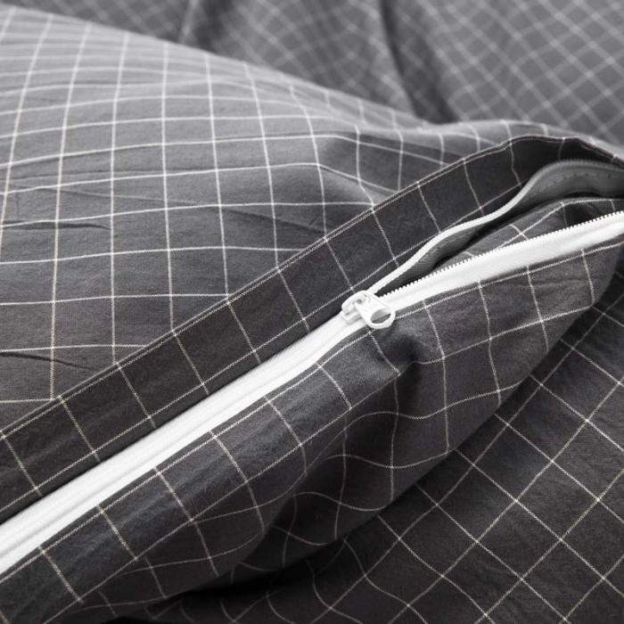 91家纺网 家纺一手货源 找家纺 柠萌家居 2022年新款无印良品全棉色织水洗棉四件套 小灰格