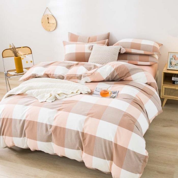 91家纺网 家纺一手货源 找家纺 柠萌家居 2022年新款无印良品全棉色织水洗棉四件套 玉大格