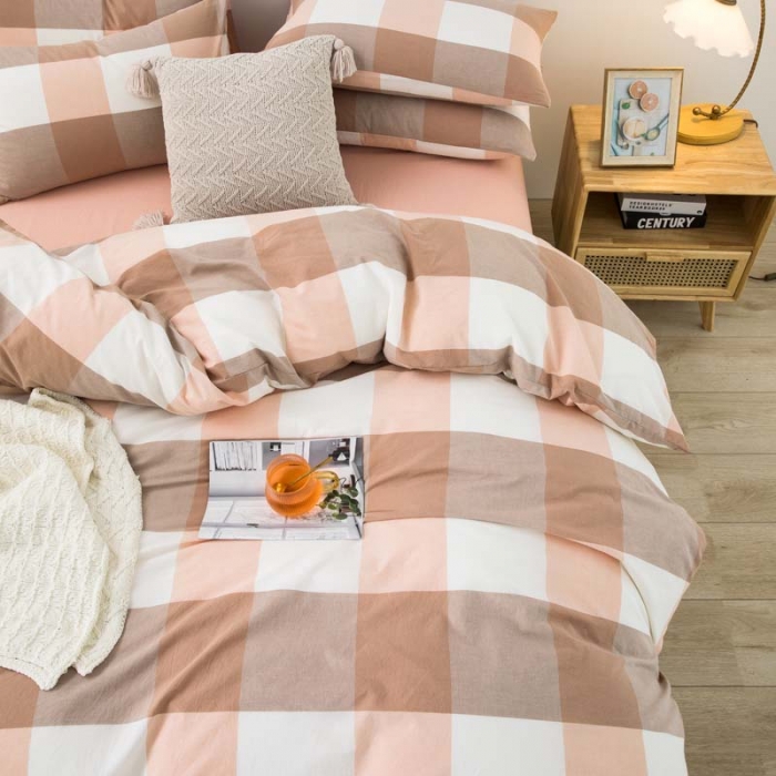 91家纺网 家纺一手货源 找家纺 柠萌家居 2022年新款无印良品全棉色织水洗棉四件套 玉大格