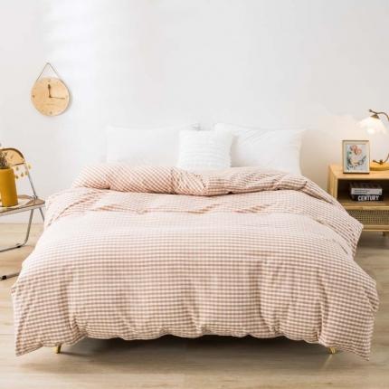 91家纺网 家纺一手货源 找家纺 柠萌家居 2022新款无印良品全棉色织水洗棉单被套 蜜粉小格