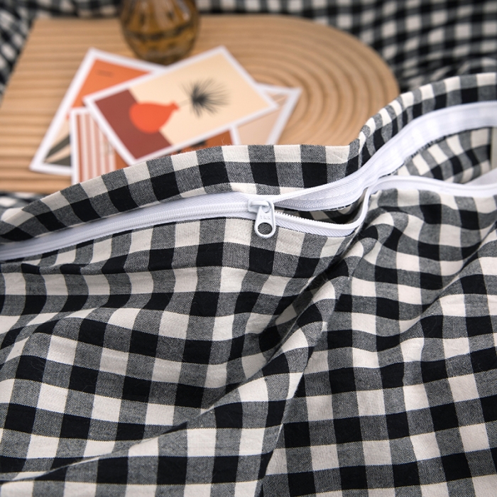 91家纺网 家纺一手货源 找家纺 柠萌家居 2022新款无印良品全棉色织水洗棉单被套 黑白小格