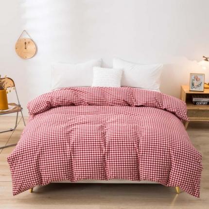 柠萌家居 2022新款无印良品全棉色织水洗棉单被套 红小格