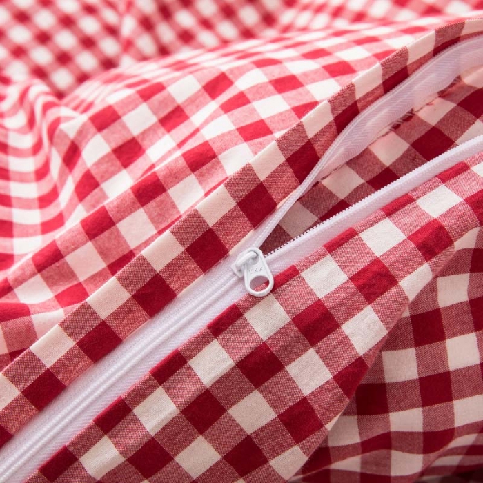 91家纺网 家纺一手货源 找家纺 柠萌家居 2022新款无印良品全棉色织水洗棉单被套 红小格