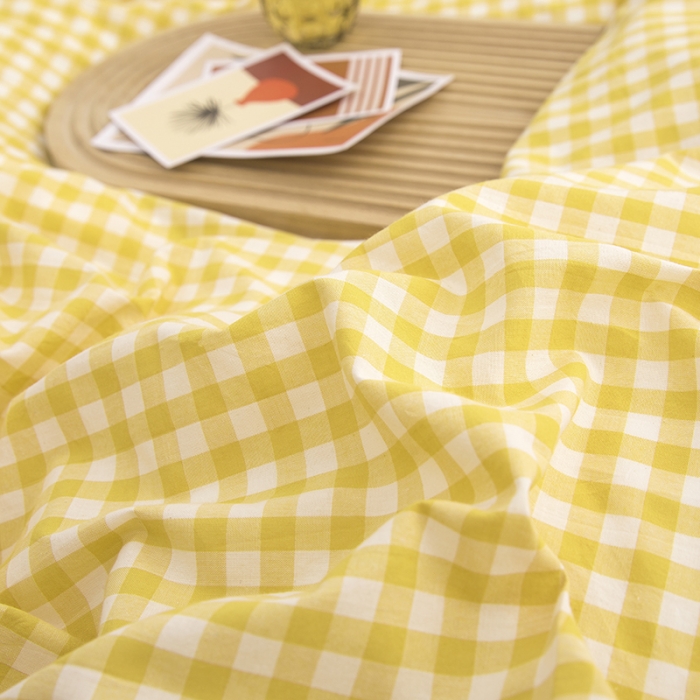 91家纺网 家纺一手货源 找家纺 柠萌家居 2022新款无印良品全棉色织水洗棉单被套 姜黄小格