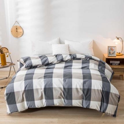 柠萌家居 2022新款无印良品全棉色织水洗棉单被套 蓝大格