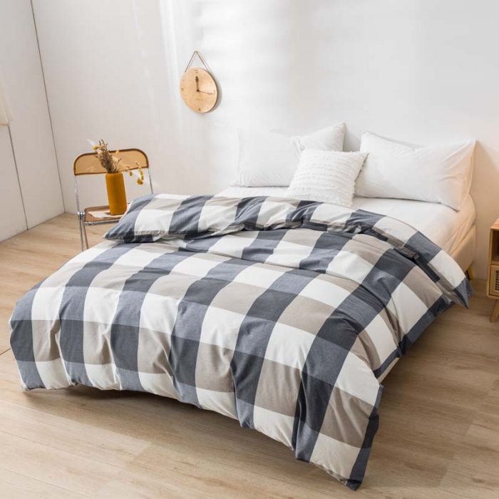 91家纺网 家纺一手货源 找家纺 柠萌家居 2022新款无印良品全棉色织水洗棉单被套 蓝大格