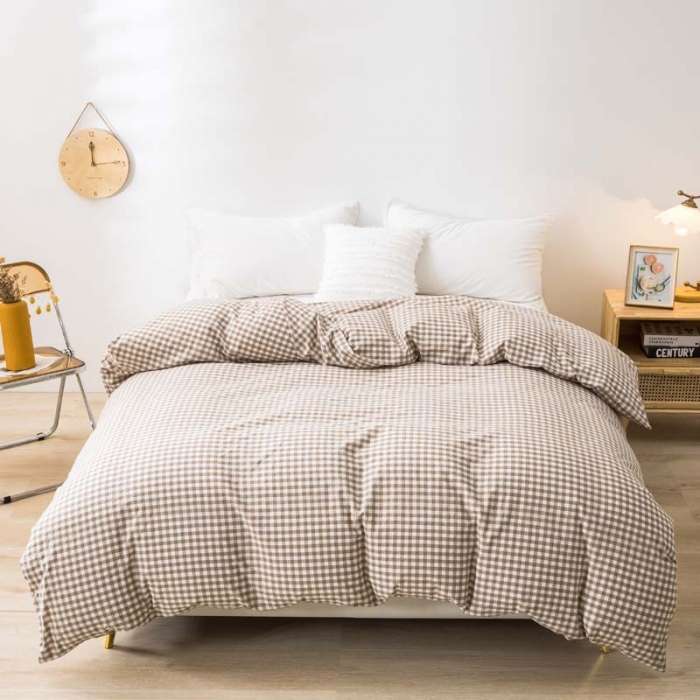 91家纺网 家纺一手货源 找家纺 柠萌家居 2022新款无印良品全棉色织水洗棉单被套 米小格