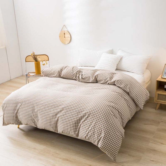 91家纺网 家纺一手货源 找家纺 柠萌家居 2022新款无印良品全棉色织水洗棉单被套 米小格