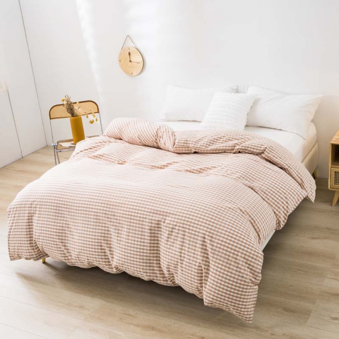 91家纺网 家纺一手货源 找家纺 柠萌家居 2022新款无印良品全棉色织水洗棉单被套 蜜粉小格
