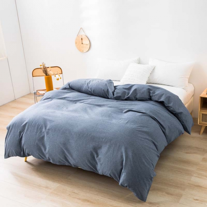 91家纺网 家纺一手货源 找家纺 柠萌家居 2022新款无印良品全棉色织水洗棉单被套 牛仔蓝