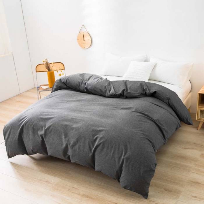 91家纺网 家纺一手货源 找家纺 柠萌家居 2022新款无印良品全棉色织水洗棉单被套 深灰