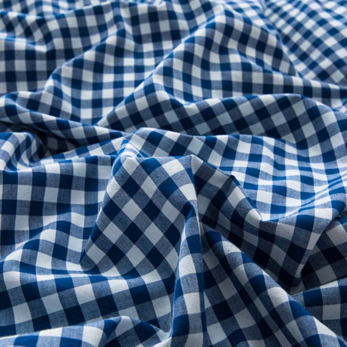 91家纺网 家纺一手货源 找家纺 柠萌家居 2022新款无印良品全棉色织水洗棉单被套 深蓝小格