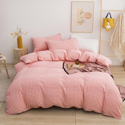 柠萌家居 2022新款无印良品全棉色织水洗棉单被套 水粉小格