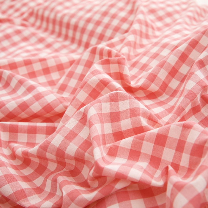 91家纺网 家纺一手货源 找家纺 柠萌家居 2022新款无印良品全棉色织水洗棉单被套 水粉小格