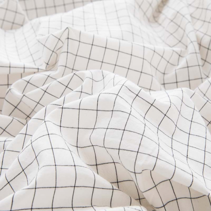 91家纺网 家纺一手货源 找家纺 柠萌家居 2022新款无印良品全棉色织水洗棉单被套 小白格