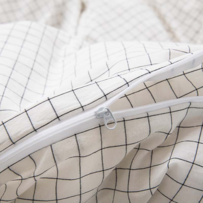 91家纺网 家纺一手货源 找家纺 柠萌家居 2022新款无印良品全棉色织水洗棉单被套 小白格