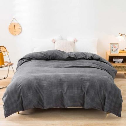 柠萌家居 2022新款无印良品全棉色织水洗棉单被套 小灰格