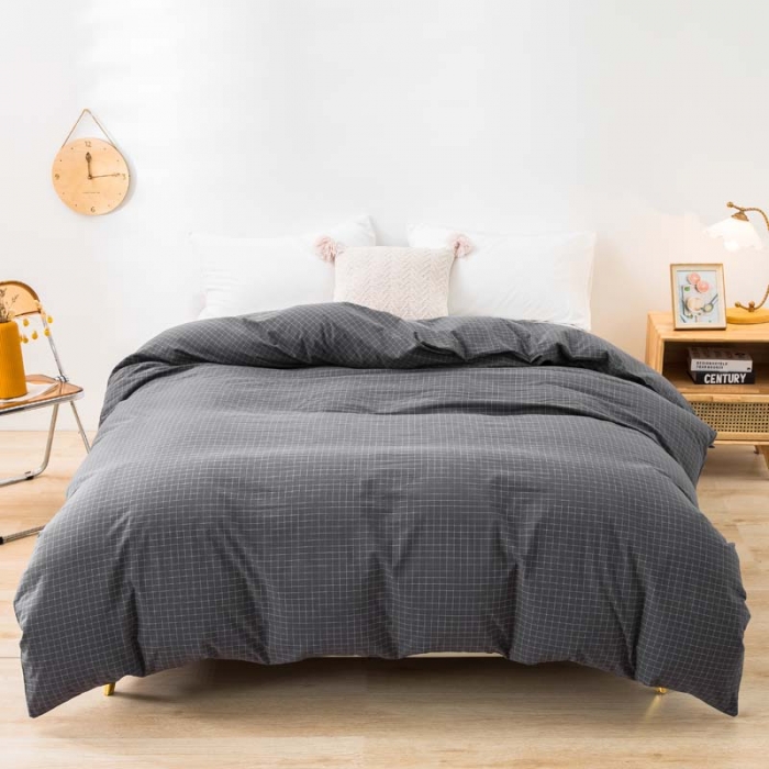 91家纺网 家纺一手货源 找家纺 柠萌家居 2022新款无印良品全棉色织水洗棉单被套 小灰格