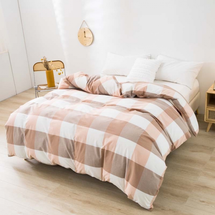 91家纺网 家纺一手货源 找家纺 柠萌家居 2022新款无印良品全棉色织水洗棉单被套 玉大格