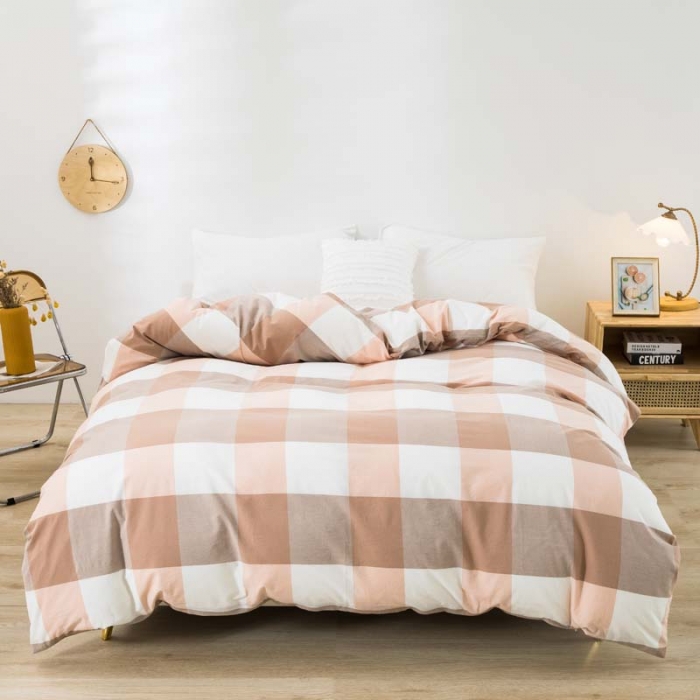 91家纺网 家纺一手货源 找家纺 柠萌家居 2022新款无印良品全棉色织水洗棉单被套 玉大格