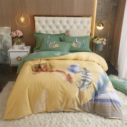 91家纺网 家纺一手货源 找家纺 曼秀琳 2023新款40s匹马棉印花系列四件套 月光之梦-黄