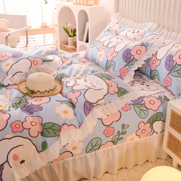 91家纺网 家纺一手货源 找家纺 梦之岛 2022新款床盖韩版磨毛四件套 芭比兔