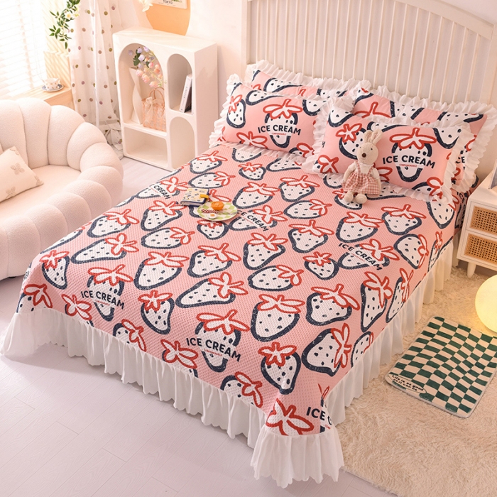 91家纺网 家纺一手货源 找家纺 梦之岛 2022新款床盖韩版磨毛四件套 草莓爱恋