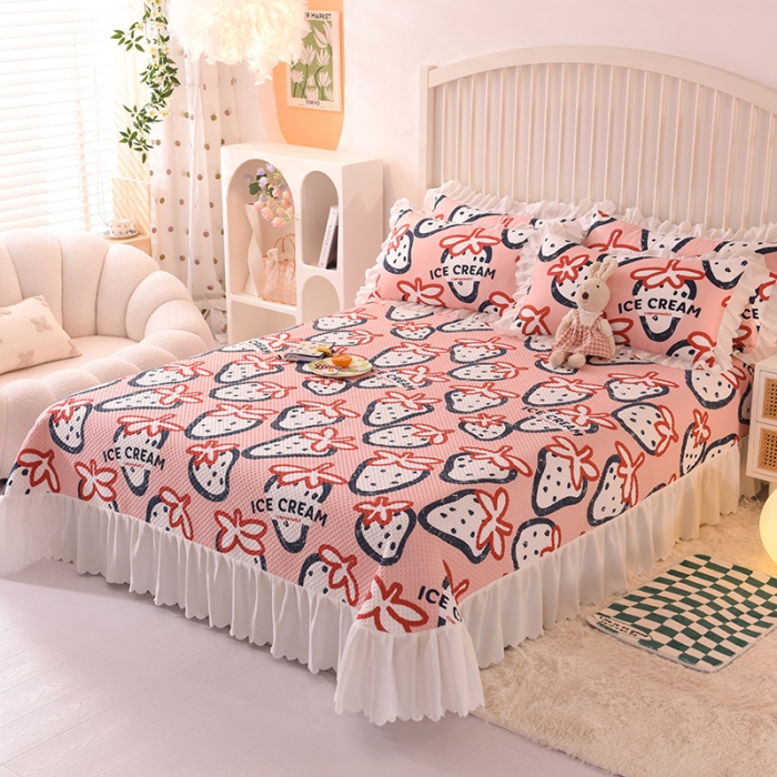 91家纺网 家纺一手货源 找家纺 梦之岛 2022新款床盖韩版磨毛四件套 草莓爱恋