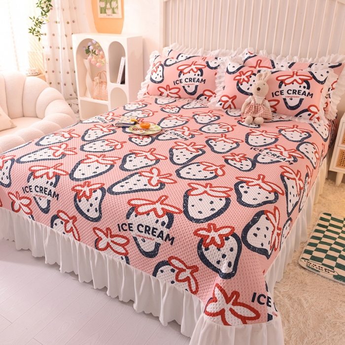 91家纺网 家纺一手货源 找家纺 梦之岛 2022新款床盖韩版磨毛四件套 草莓爱恋