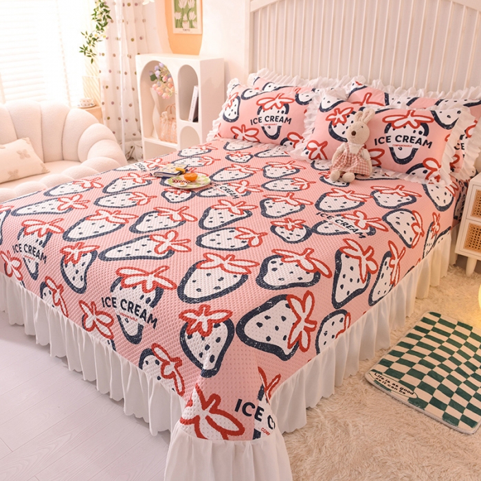 91家纺网 家纺一手货源 找家纺 梦之岛 2022新款床盖韩版磨毛四件套 草莓爱恋