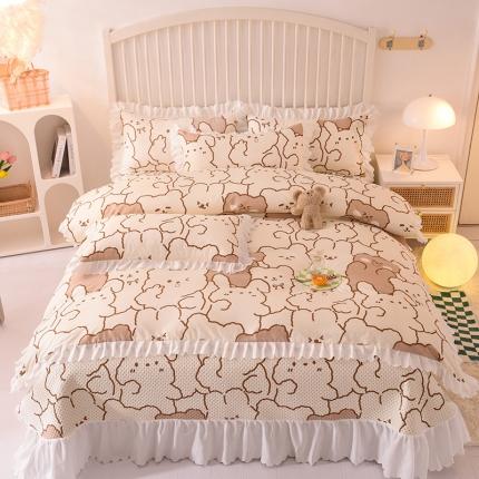 91家纺网 家纺一手货源 找家纺 梦之岛 2022新款床盖韩版磨毛四件套 哈尼熊