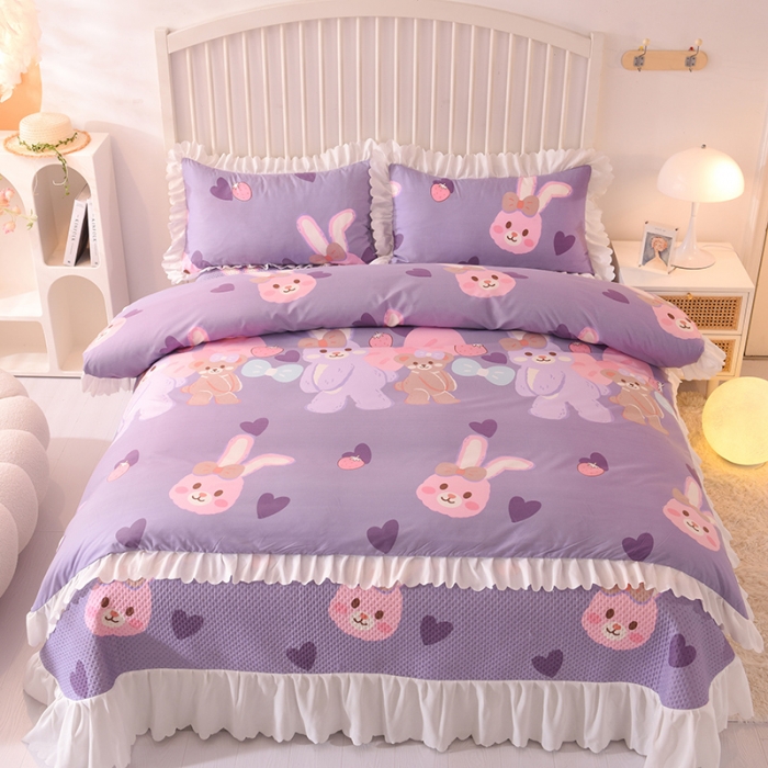 91家纺网 家纺一手货源 找家纺 梦之岛 2022新款床盖韩版磨毛四件套 QQ兔