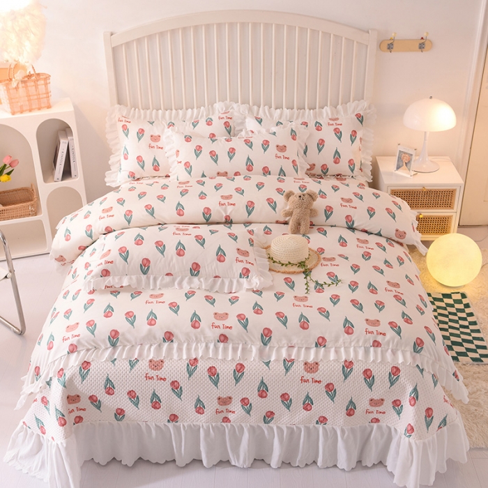 91家纺网 家纺一手货源 找家纺 梦之岛 2022新款床盖韩版磨毛四件套 花町物语