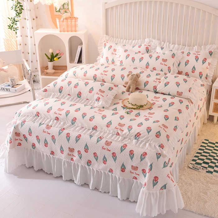 91家纺网 家纺一手货源 找家纺 梦之岛 2022新款床盖韩版磨毛四件套 花町物语