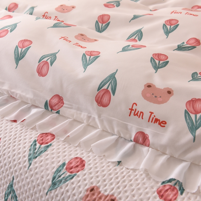 91家纺网 家纺一手货源 找家纺 梦之岛 2022新款床盖韩版磨毛四件套 花町物语