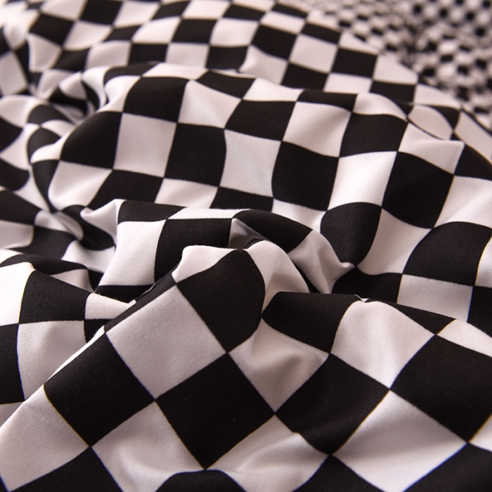 91家纺网 家纺一手货源 找家纺 梦之岛 2022新款床盖韩版磨毛四件套 棋盘格黑