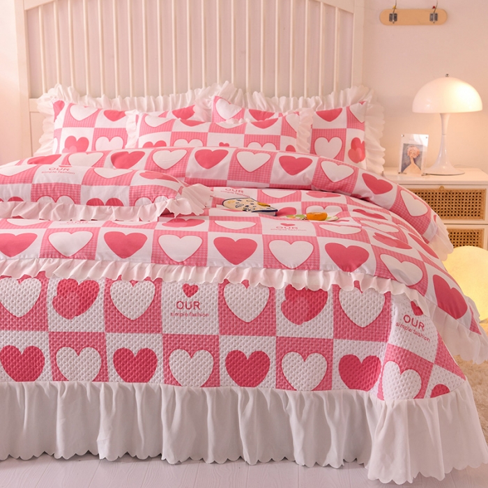 91家纺网 家纺一手货源 找家纺 梦之岛 2022新款床盖韩版磨毛四件套 甜蜜心声