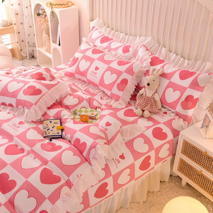 91家纺网 家纺一手货源 找家纺 梦之岛 2022新款床盖韩版磨毛四件套 甜蜜心声