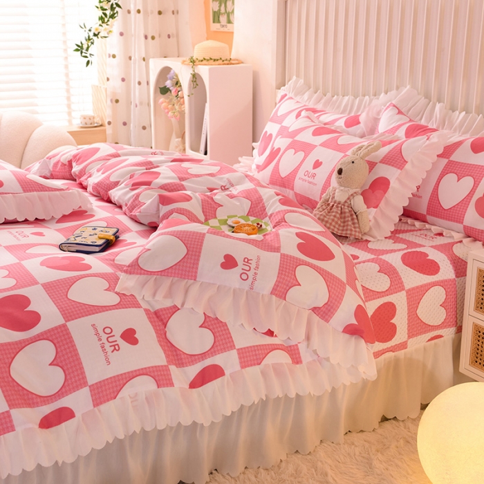 91家纺网 家纺一手货源 找家纺 梦之岛 2022新款床盖韩版磨毛四件套 甜蜜心声