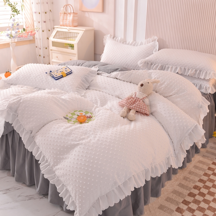 91家纺网 家纺一手货源 找家纺 梦之岛 2022新款豆豆公主韩版磨毛四件套 豆豆公主-白