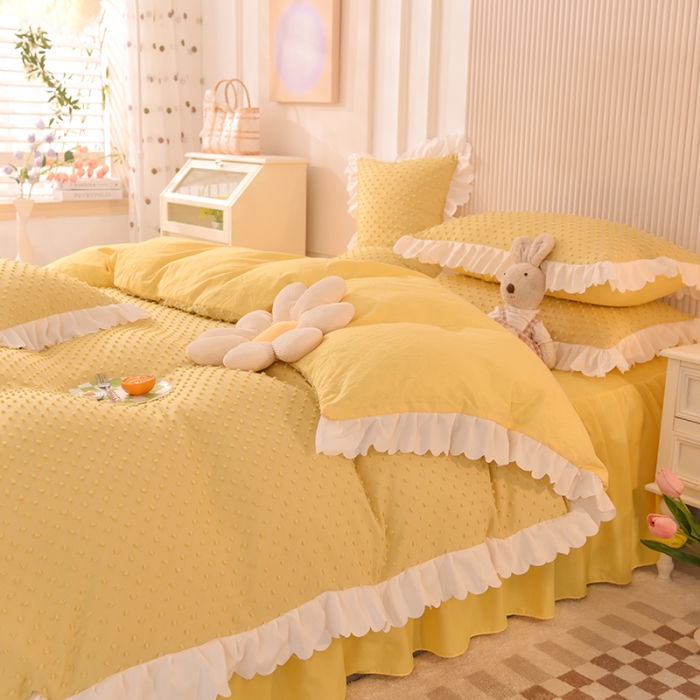 91家纺网 家纺一手货源 找家纺 梦之岛 2022新款豆豆公主韩版磨毛四件套 豆豆公主-黄