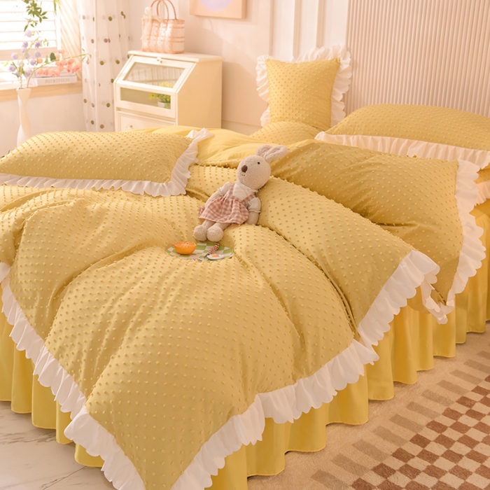 91家纺网 家纺一手货源 找家纺 梦之岛 2022新款豆豆公主韩版磨毛四件套 豆豆公主-黄